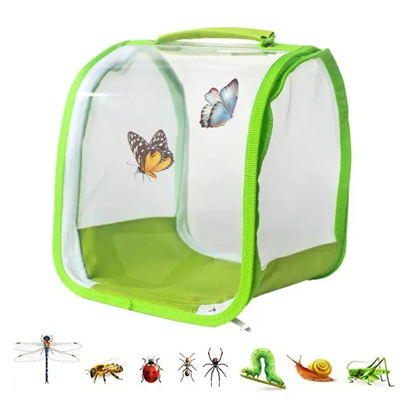 RESTCLOUD Pop-Up Insect & Butterfly Habitat Cage - 12x12x12 Inches, Mesh Terrarium For Raising Caterpillars & Bugs