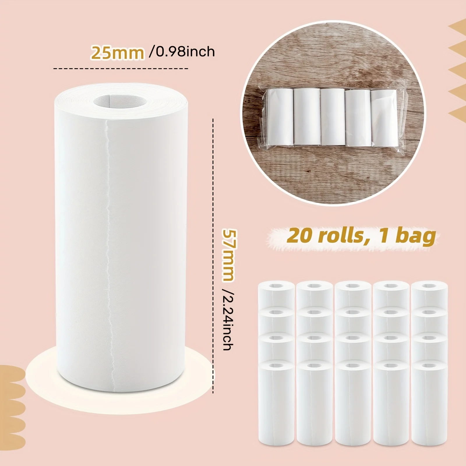 20 Rolls Thermal Printing Paper – 57×25mm, Compatible with Kids Cameras, Clear & Long-Lasting Print