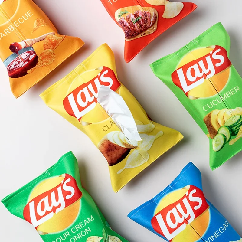 Creative Potato chip packaging bag style tissue box Living room facial tissue Bags Car Cute Paper box Household napkin paper box 4
