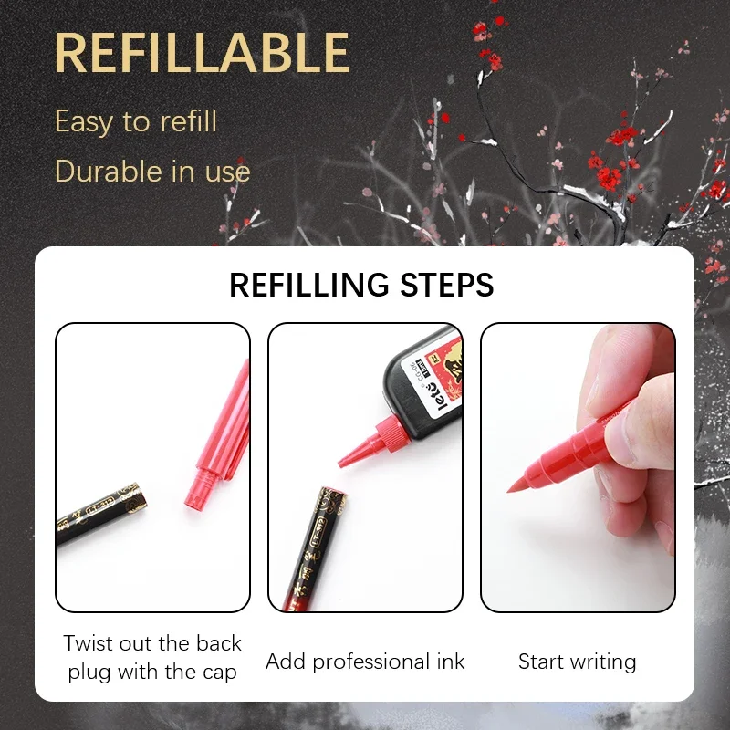 Leto Chinese style Calligraphy Brush tip Pen Black/Red/Gold for Student easy writing Markers Art School Supplies Stationery 5