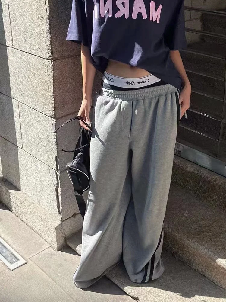 

ADAgirl Grey Sweatpants for Women Straight Casual Female Joggers High Waist Oversize Streetwear Fashion Korean Style Bottoms