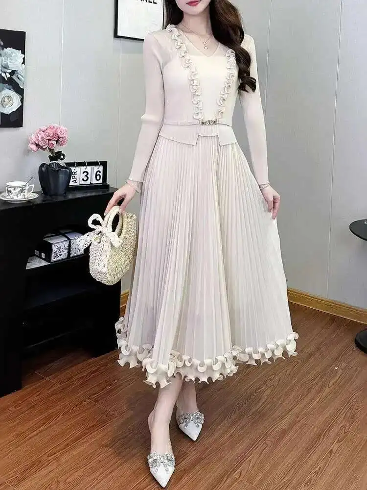 فستان LANMREM بتصميم حافة الأذن الخشبية مطوي للنسا...