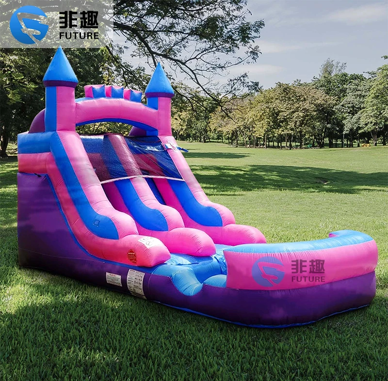 

Pink Blue Inflatable Castle Water Slide Single Lane Vinyl Bouncy Wet Dry Slide