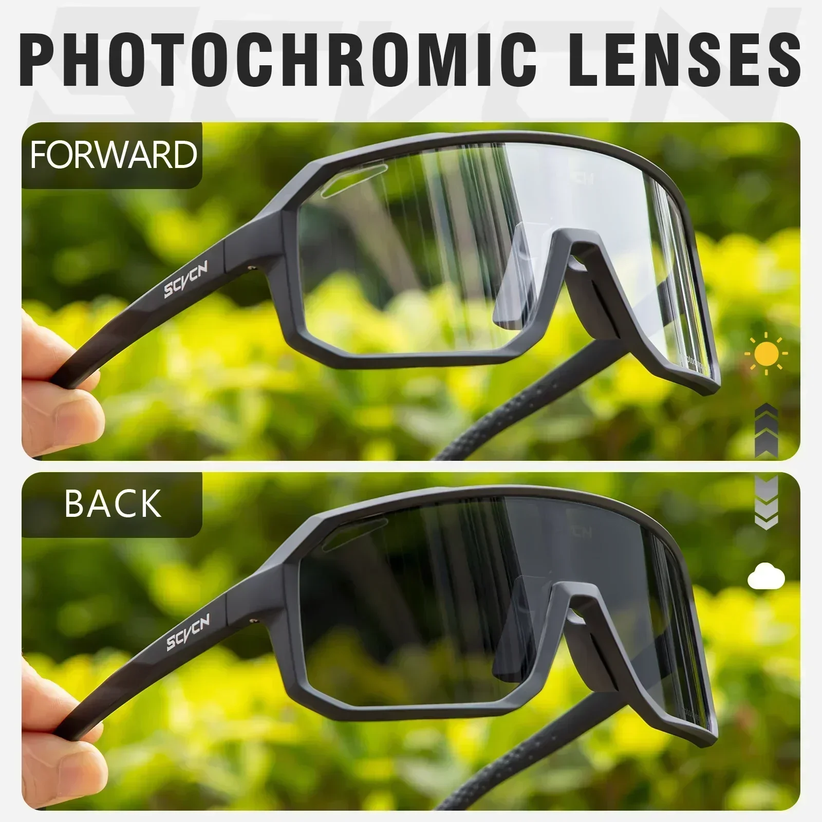 SCVCN Photochromic Sports Men UV400 Ŭ Ȱ  ۶ ߿ Ȱ MTB   ¸ ŷ 