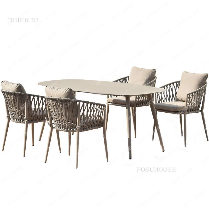 

Nordic Ribbon Beach Chairs Simple Table And Chair Combination Leisure Terrace Balcony Outdoor Wicker Chair Set Outdoor Furniture