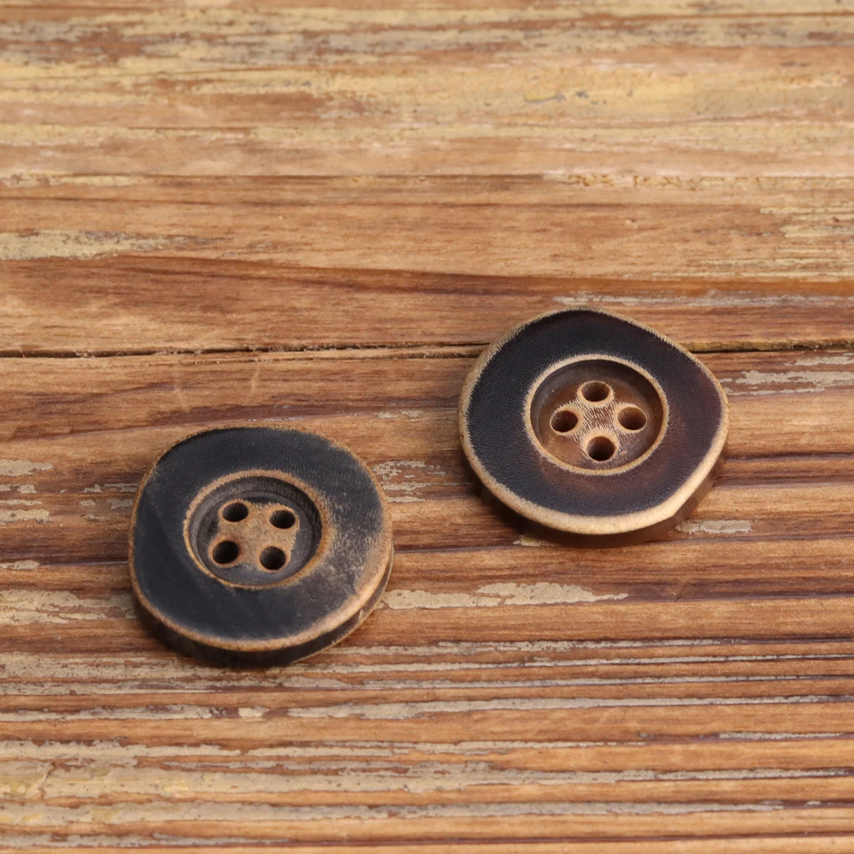 6pcs Irregular Vintage Genuine Horn Buttons For Clothing Mens Designer Scorched 4 Hole Black Dark Brown Knitting