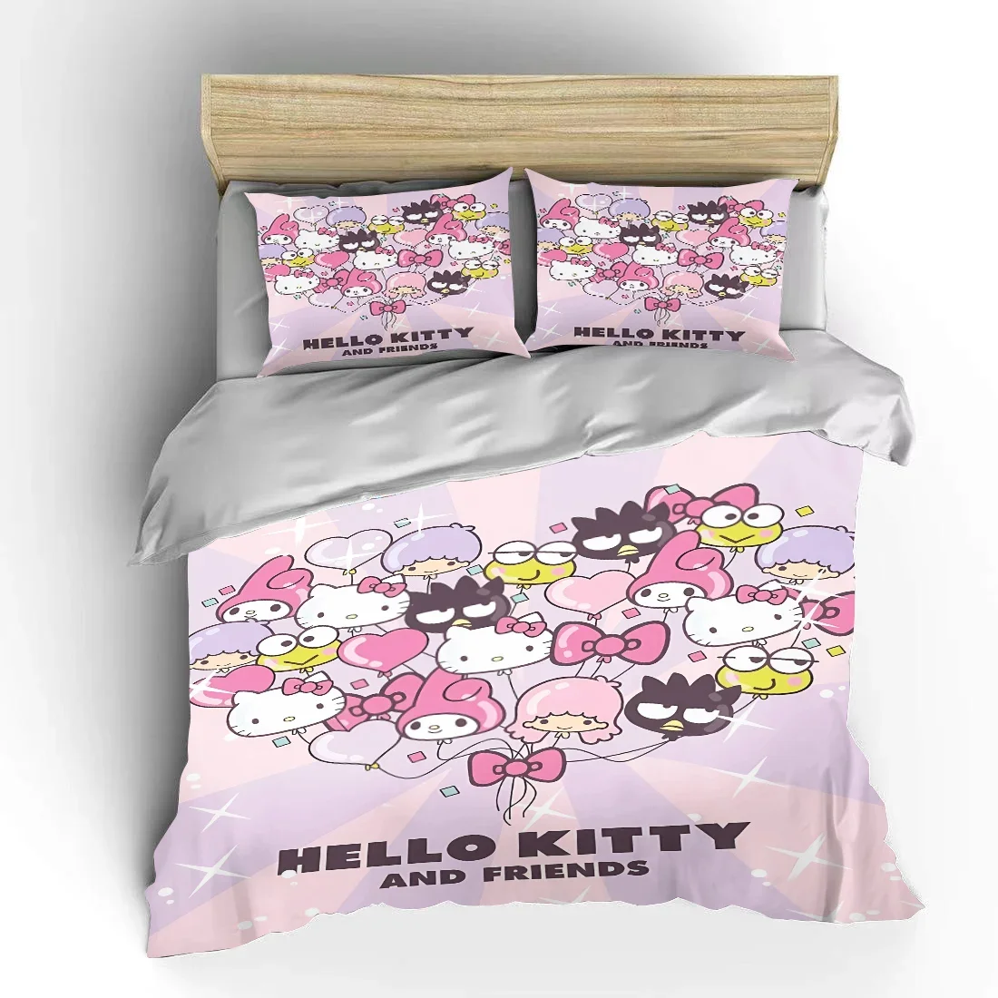 

Sanrio Family Cartoon Bedding Set Hello Kitty Fashion Children 3 Pieces King Size Bed Set US Twin Baby Bed Cover Bedroom Duvet