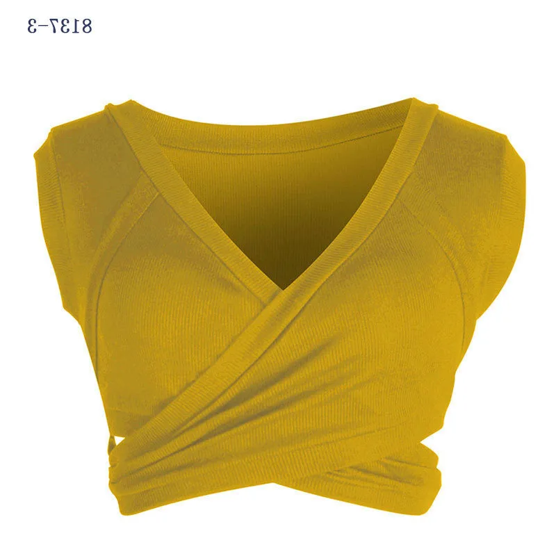 WQM Women's Sleeveless Strap Exposed Navel Short Pullover Vest Outerwear and Inner Layering Bottom Top for Women's Summer Wear
