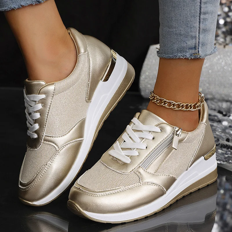 Fashion Wedge Sneakers for Women Gold Silver Platform - Uniqwear