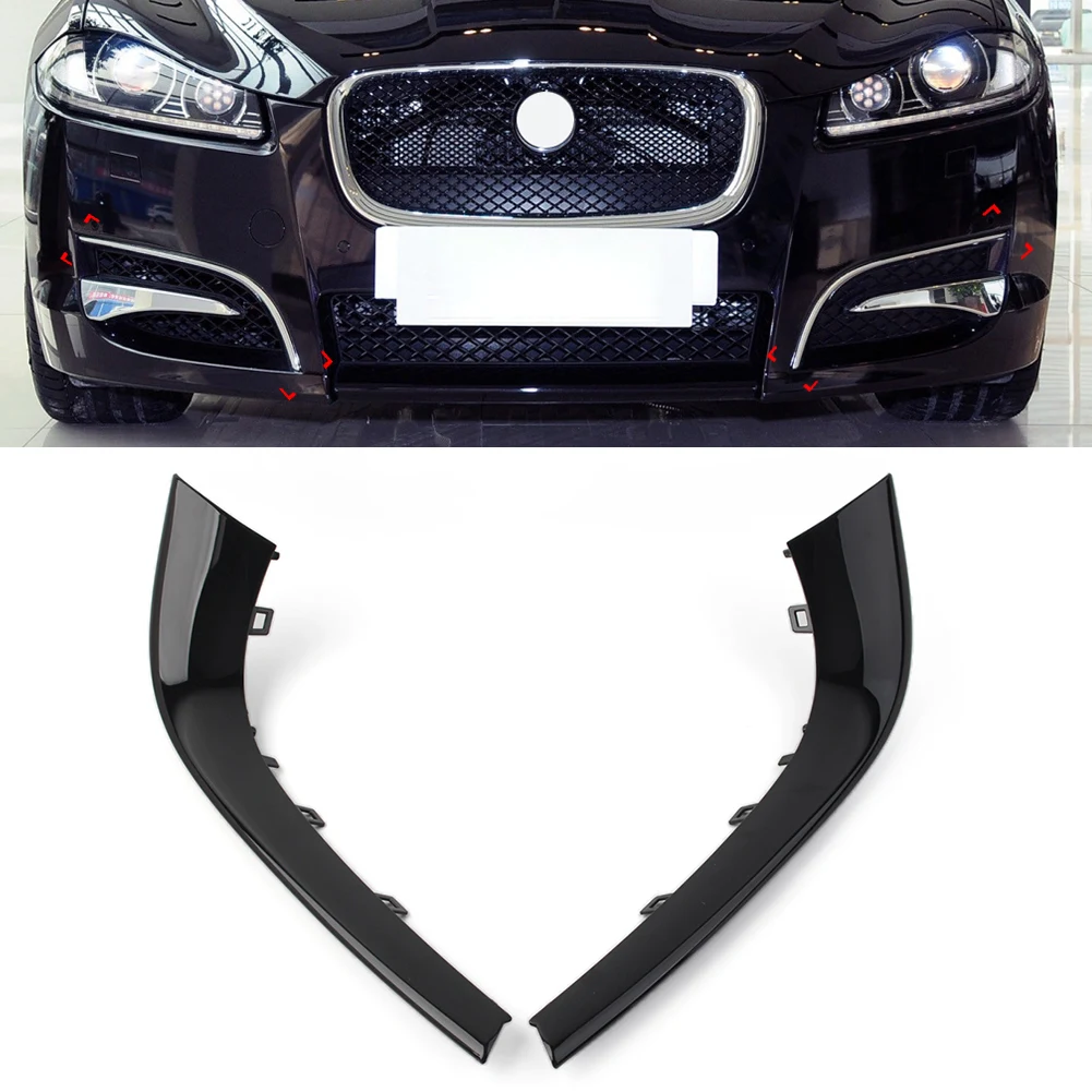 

1 Pair Car Front Bumper Upper Molding Decoration Trim For Jaguar XF 2012 2013 2014 2015 C2Z20504 C2Z20500 ABS Glossy Black