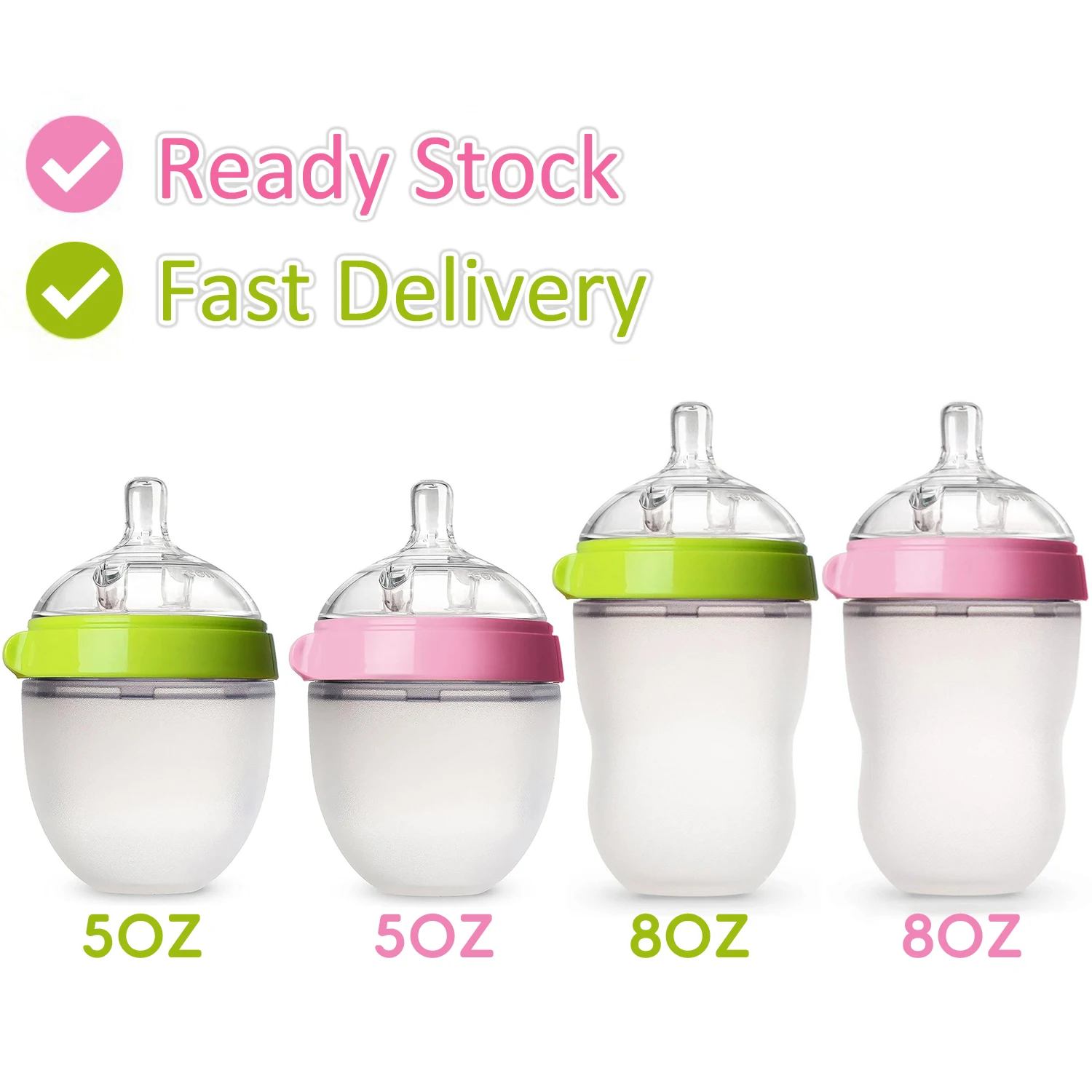 Baby Silicone Breastfeeding Nursing Bottle 150ml 250ml with Gravity Straw and Dust Cap for Newborns