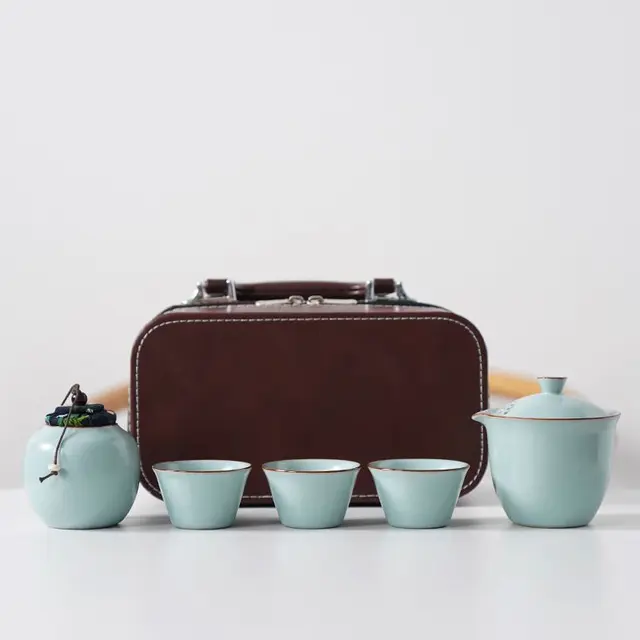 Traveling Tea Set Ceramics Teapot Teacup Celeste Ruyao Kung Fu Tea Gift Set Portable Covered Bowl Tea Infuser Festival Gift Set 3