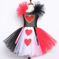 Costumes de reine rouge de cœur pour filles, déguisement de noël et d'halloween pour enfants, tenue de carnaval avec couronne dorée, baguette d'amour 2