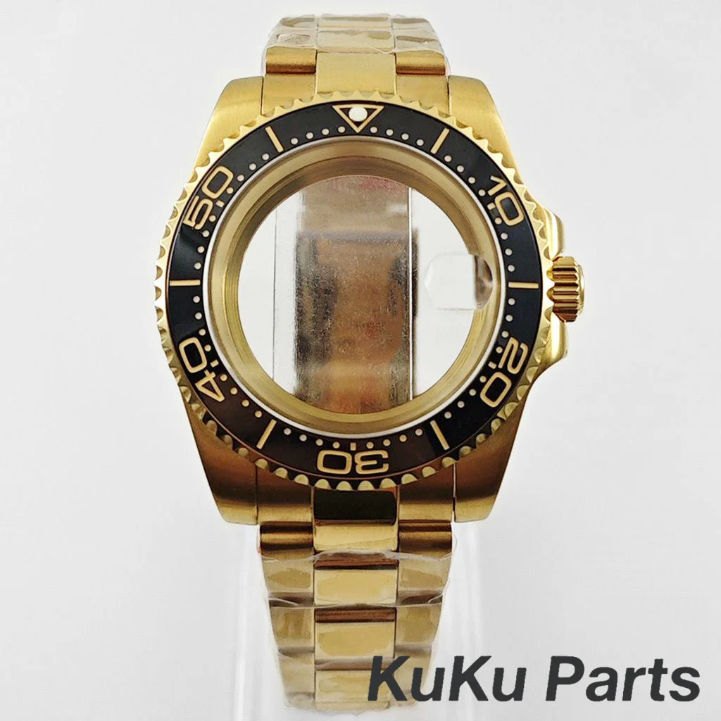 Gold 40MM Oyster Bracelet Sapphire Glass Waterproof Watch Case with 28.5mm Dial Compatibility