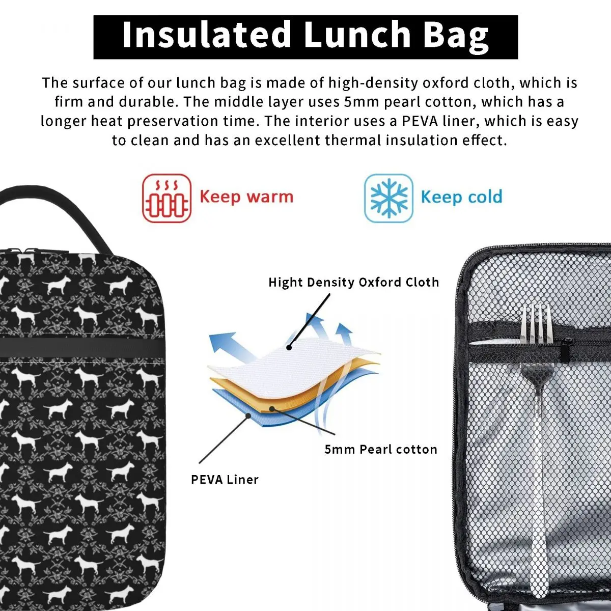 Bull Terrier Dog With Floral Insulated Lunch Bag for School Office Pet Lover Leakproof Cooler Thermal Bento Box Women Children