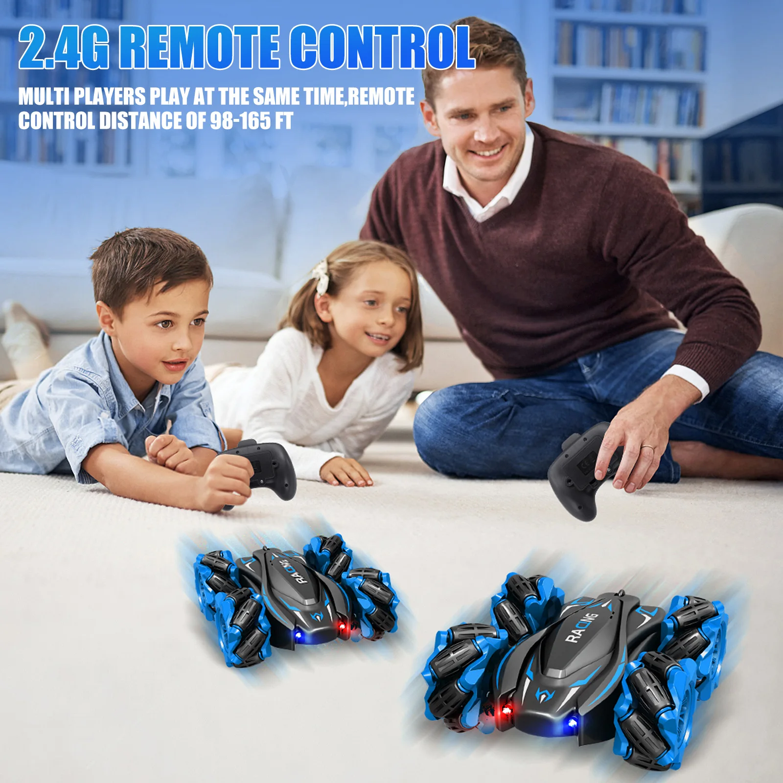 Remote Control Cars for Double Sided Rotating Light Music Four-Wheel Drive Off-Road Racing Toy Racing RC Stunt Car Toy for Kids 5
