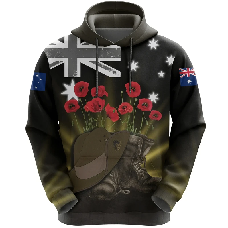 thumbnail image 1 of Sudadera con capucha con estampado 3D del Día de Anzac para hombre, ropa para que no olvidemos a Australia y Nueva Zelanda, sudaderas con héroes, suéteres con flores Remember, 1 of 4