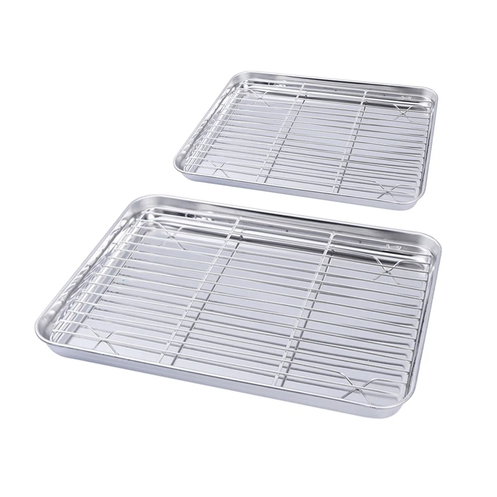 

2 Pcs Stainless Steel Drainer Baking Dishes for Oven Tray Vegetable Storage Plates Multipurpose Pans