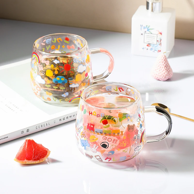 JINYOUJIA-Double Color Glass Coffee Mug, Borosilicate Glass Handle Cup for  Office Espresso Cappuccino Tea Water Mugs, Juice Cups - AliExpress