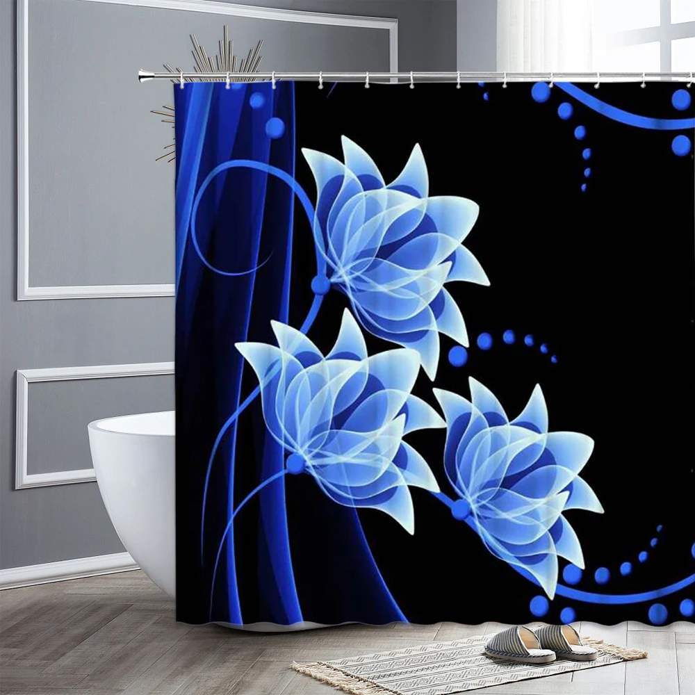 

Simple Blue Flower Shower Curtains Waterproof Fabric Bathroom Curtain Home Decor Bath Accessories Bathtub Screen Cortina De Bano