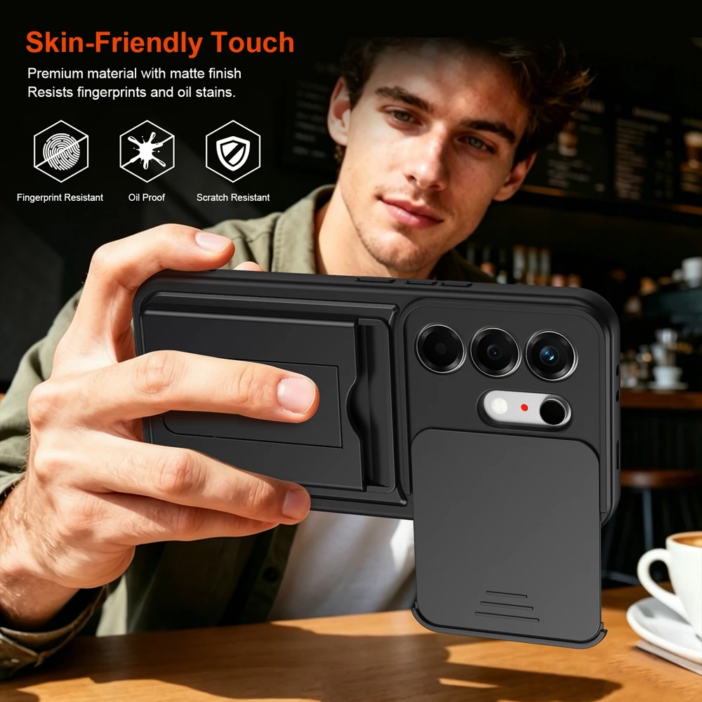 Premium Shockproof Card Holder Wallet Phone Case with Lens Protection and Stand Functionality