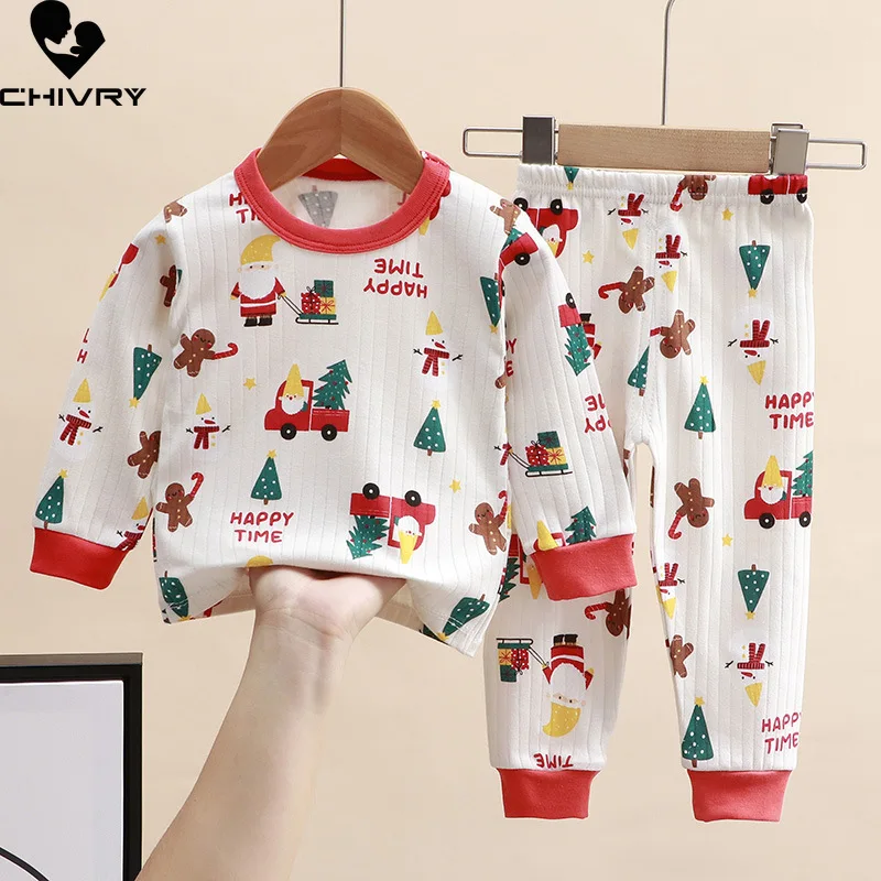 New 2023 Kids Autumn Pajamas Sets Toddler Boys Girls Cartoon Print Long Sleeve O-Neck T-shirt with Pants Newborn Baby Sleepwear