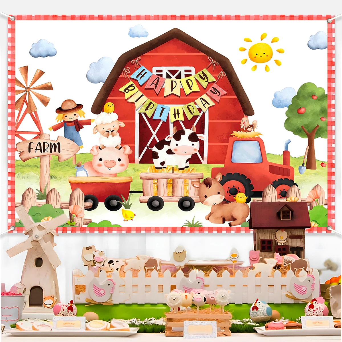

Farm Cow Bcakdrop Barnyard Farm Theme Birthday Party Decoration Baby Shower Kids Girls Farmland Animal Birthday Party Supplies