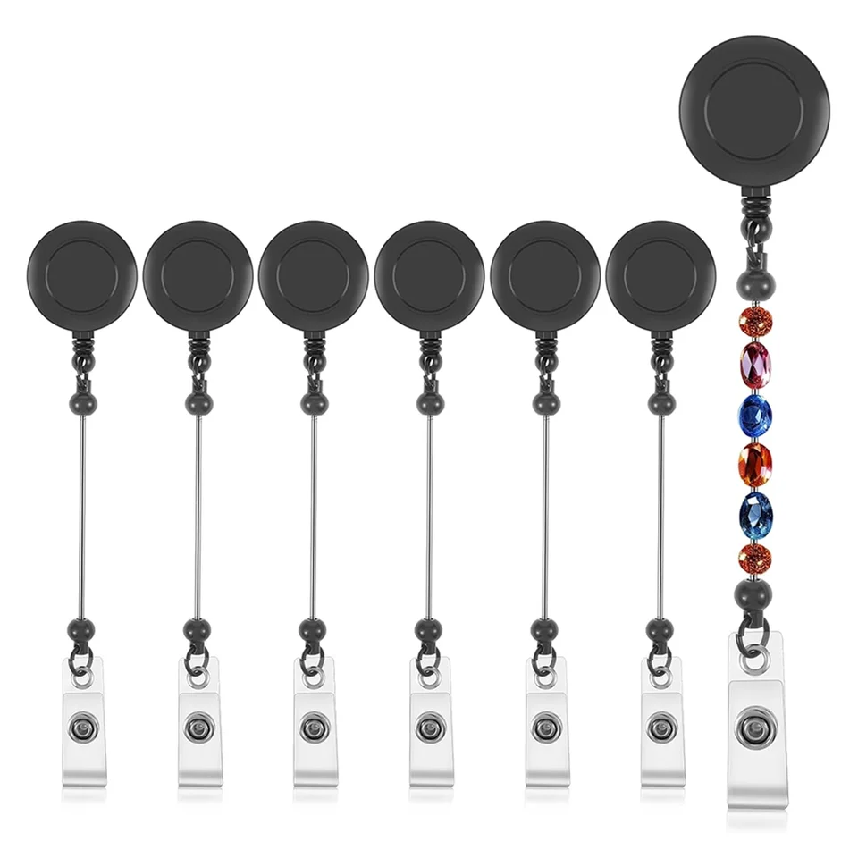 비즈 배지 릴, 클립 포함 빈 ID 배지 릴, 블랙 이름 배지 거치대, 교사 간호사 사무용품 DIY, 6 개