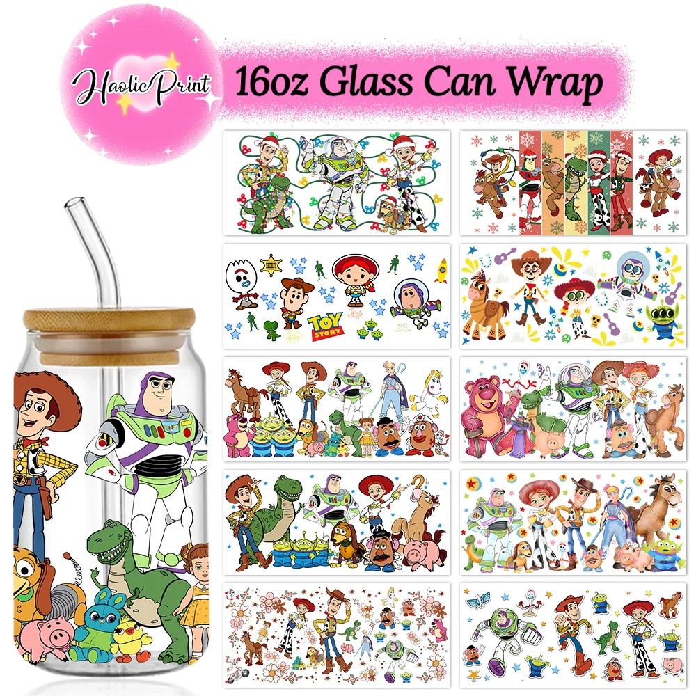 Toy Story UV DTF Cup Wrap 16oz Libbey Glass Can DIY Sticker Cartoon Selfadhesive Washable DIY Story Friends sticker cups,cup wraps,uv dtf wrap transfer