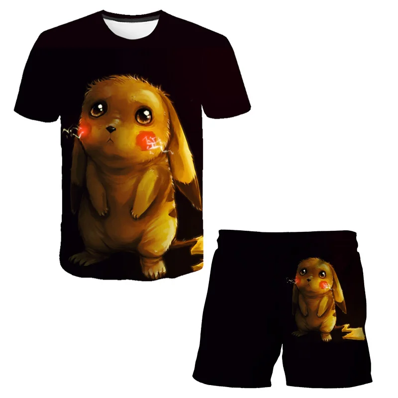 Summer Children Pokemon Tshirts Sets Clothes Baby Boys 3D Prints Pants 2Pcs Kids harajuku Clothing cartoon 4-14 Years 2022 New pajamas for baby girl Clothing Sets