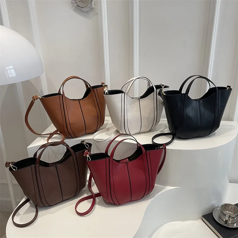 Women's New High-capacity Crossbody Bucket Bag Versatile and Simple Single Shoulder Basket Small Purse and Handbag