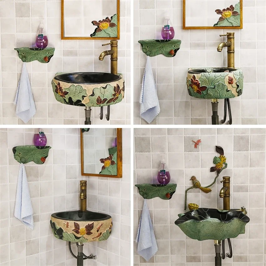 Creative Wall-mounted Mini Washbasin Wall-hung Sinks Bathroom Basin Triangle Balcony Washbasin With Faucet and Drain Set