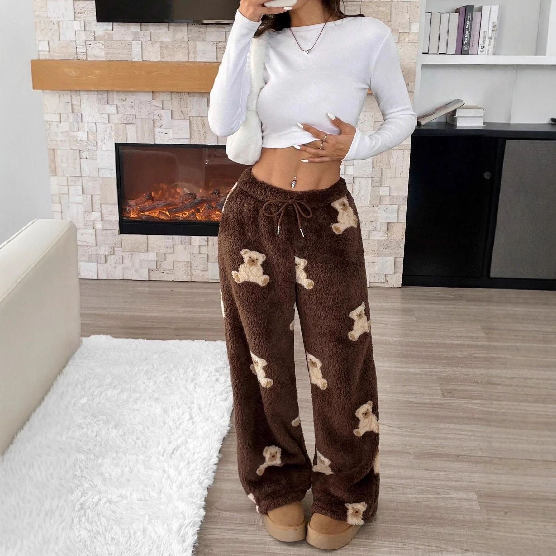 2025 Pant Women Wide Leg Long Pants Leopard Print High Waist Straight Trousers Streetwear Elegant Splice Casual Home Paut