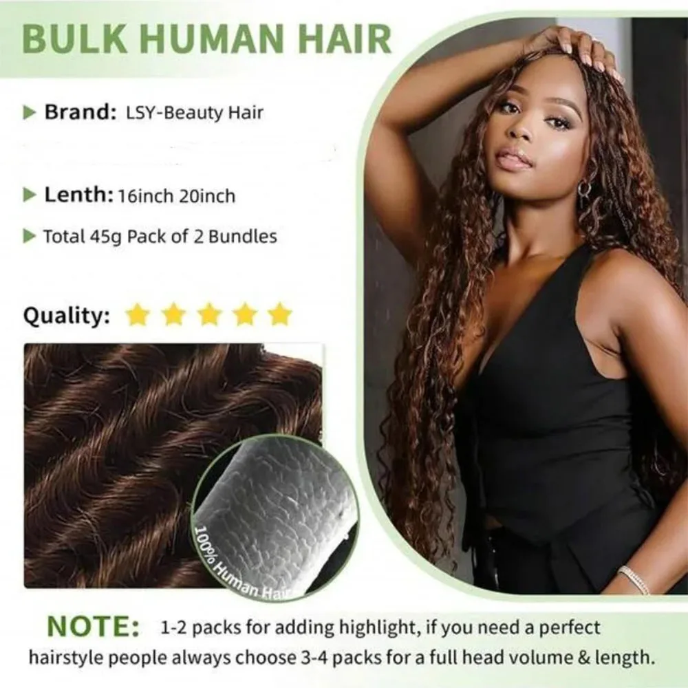 2 Bundles Human Hair Bulk For Braiding Colored Chocolate Brown Human Hair Extensions 110g Per Pack Curly Boho Hair For Braidings S86e55be2384644b19a990c228031b243x
