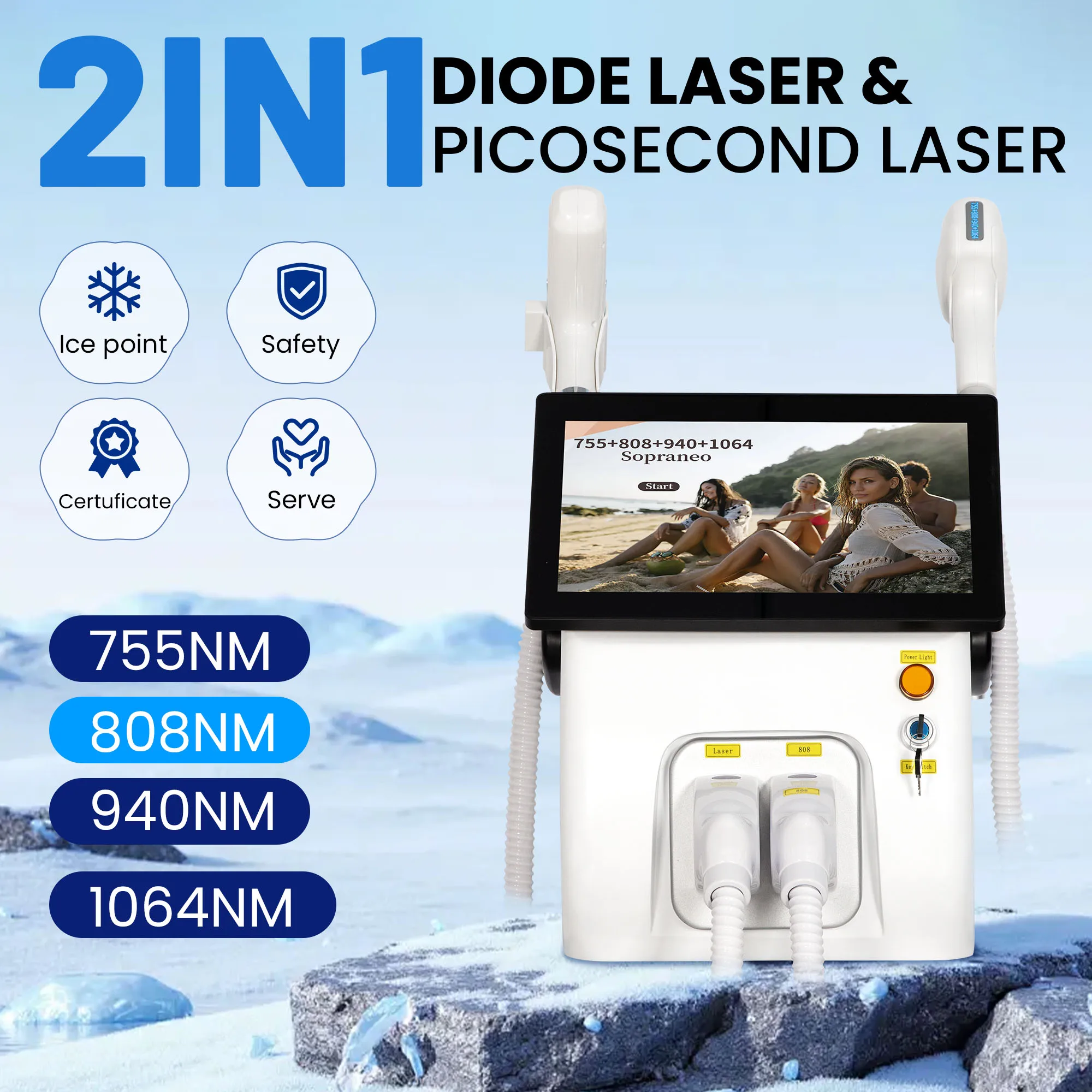 2IN1 5000W Picosecond 808nm Diode Laser Hair Removal Machine 4 Wavelength FAC Tattoo Icy Handle Permanent Skin Painless Epilator 3