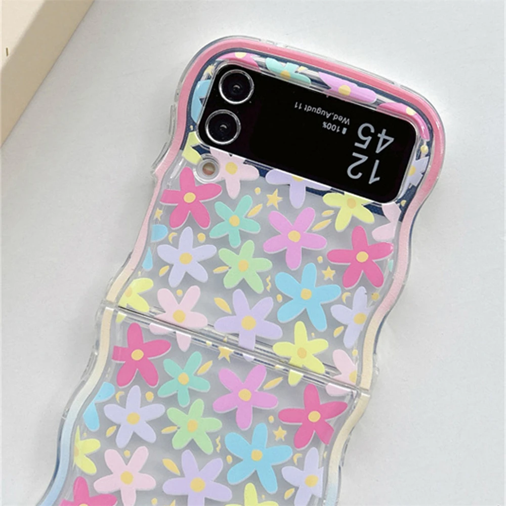 Charming Floral Cartoon Phone Case - Colorful Transparent Wavy Design Luxury Cover