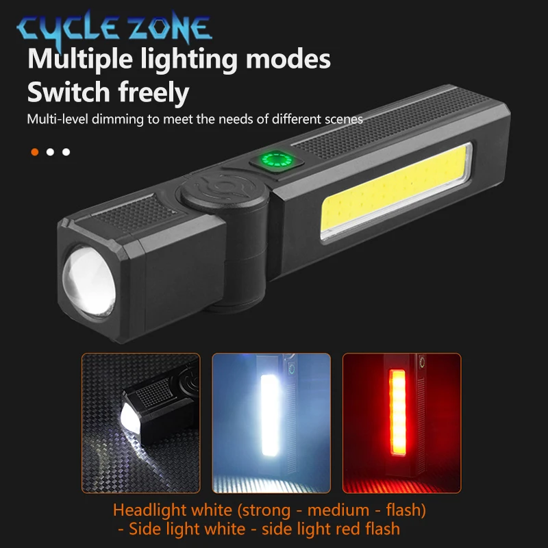 COB flashlight handheld folding lamp camping working torch with magnet car inspection outdoor red warning flash lights