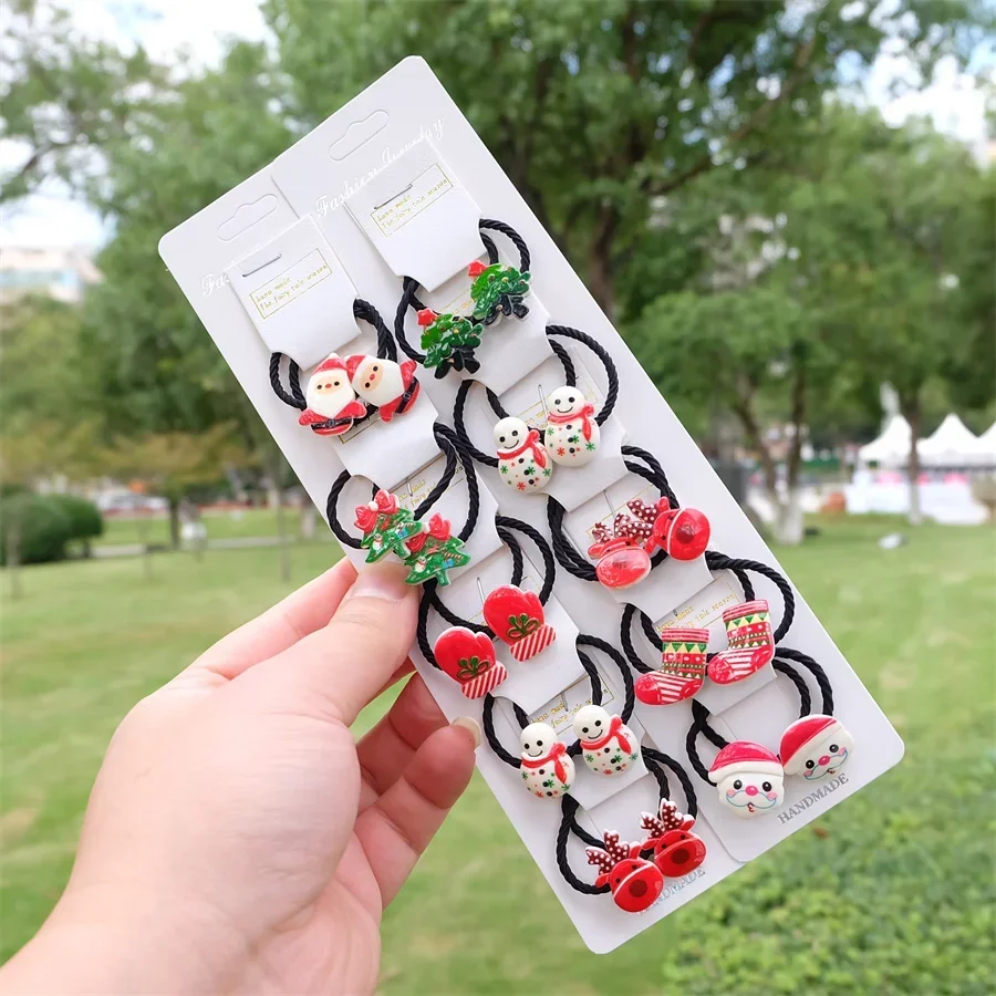 Christmas Tree Snow Man Elk Ponytail Hair Wrap Rubber Bands For Baby Girls Kids Cute Headwear Children Hair Accessories