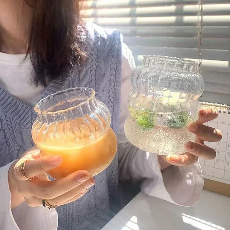 Ins Glasbecher, hitzebeständiger Trinkbecher, transparent, für Tee, Saft, Milch, Kaffee, Wasser, Zuhause, gestreifter Becher_voghion.com