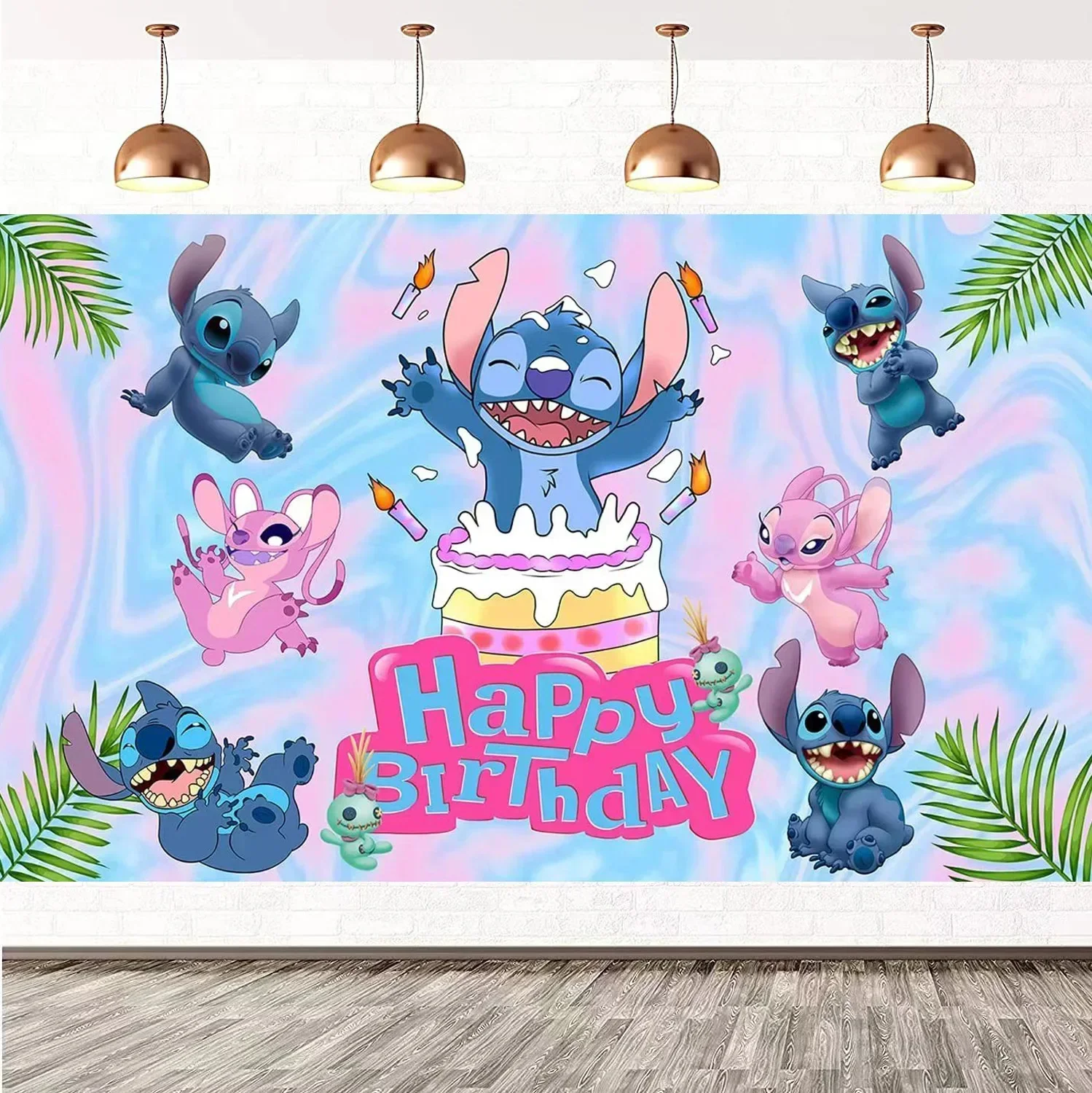 Birthday Backdrop Party Backdrop Curtain Party Decoration Party Supplies Disney Lilo Stitch Birthday Party Decorations Children's Cartoon Party Backdrops Photographic Background Decor Banner NO DIY