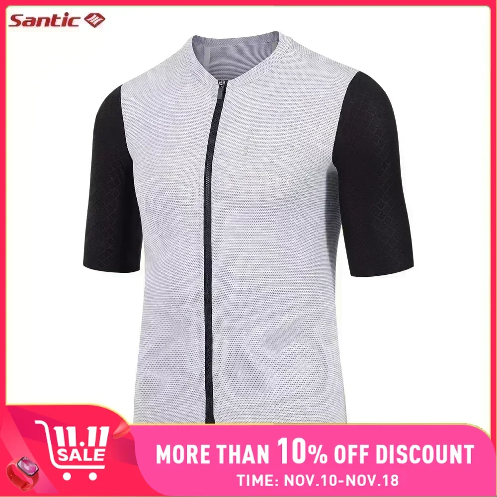 Santic Men's Cycling Jersey Summer Short Sleeve Sports Shirts Quick-Dry Breathable Road Bike MTB Bicycle Riding Clothing Tops