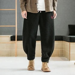 Men Harlan Pants Fleece Thicken Loose Wide-leg Pants Trousers Male Harajuku Jogger Sweatpants Vintage Winter Streetwear
