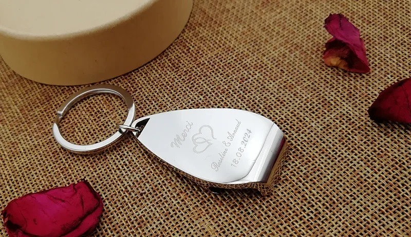 Personal isierte Metall Schlüssel ring Schlüssel bund Bierflaschen öffner personal isierte Hochzeits bevorzugung gravierte Schlüssel ring Geschenke für Gäste – Detail 3