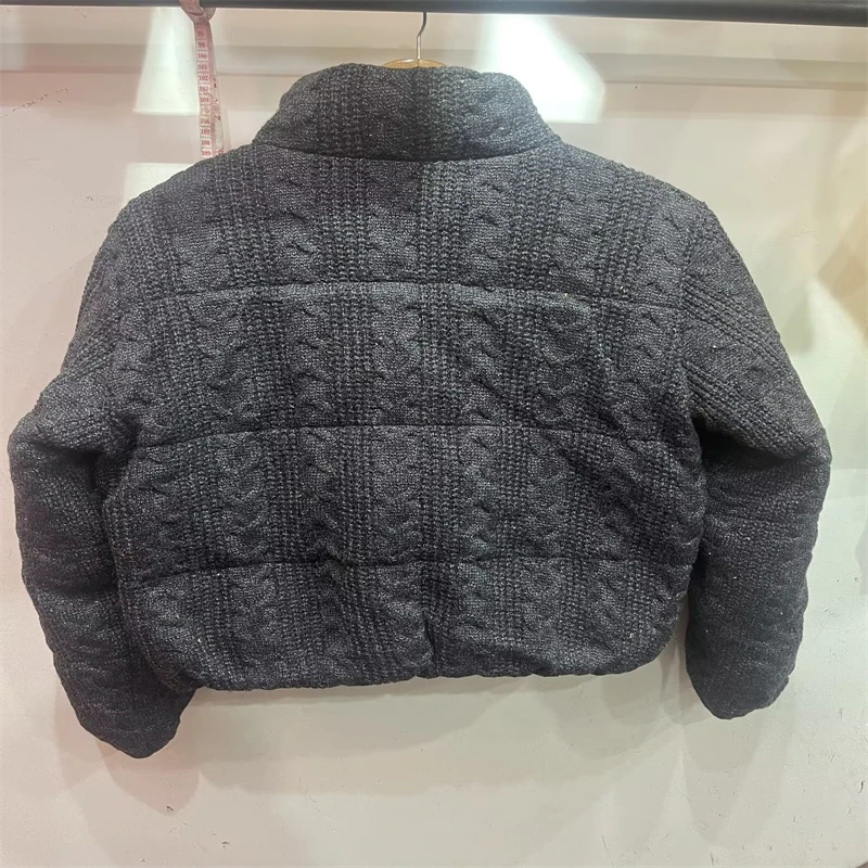 Women's Knitted Puffer Jacket, High Neck Zip-Up Short Coat, Warm Winter Outerwear with Multiple Colors