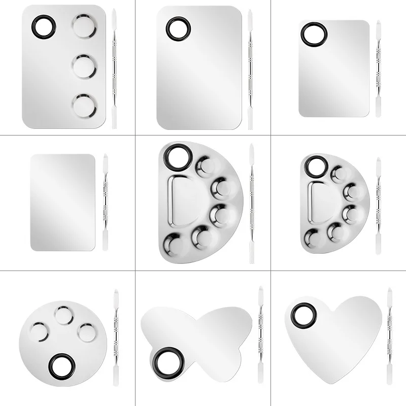 Makeup Set Stainless Steel Paint Palette Tray Mixing Rod Spatula Set For Nail Art Supply School Supplies Watercolor Oil Painting Makeup