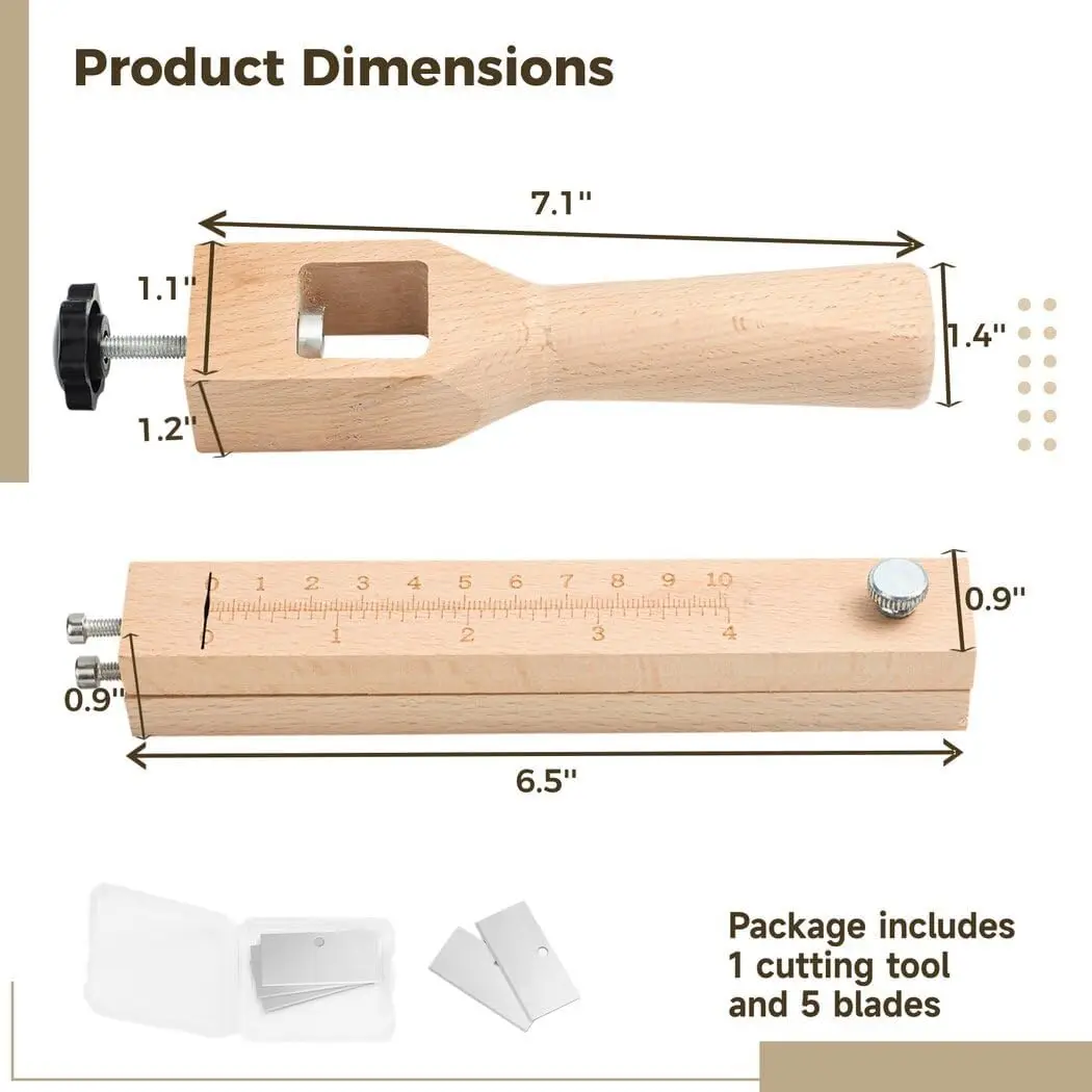 Leather Cutting Tool Wooden Leather Strap Cutter Tool Crafting DIY Leather Belt Strip Cutting Device with 5 Blades