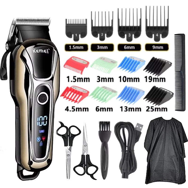 Kemei KM-1990 Haarschneidemaschine, professioneller Haarschneider, Herren-Haarschneidemaschine, elektrischer Trimmer, LCD-Display, Haarschneidemaschine, allmächtiges Set