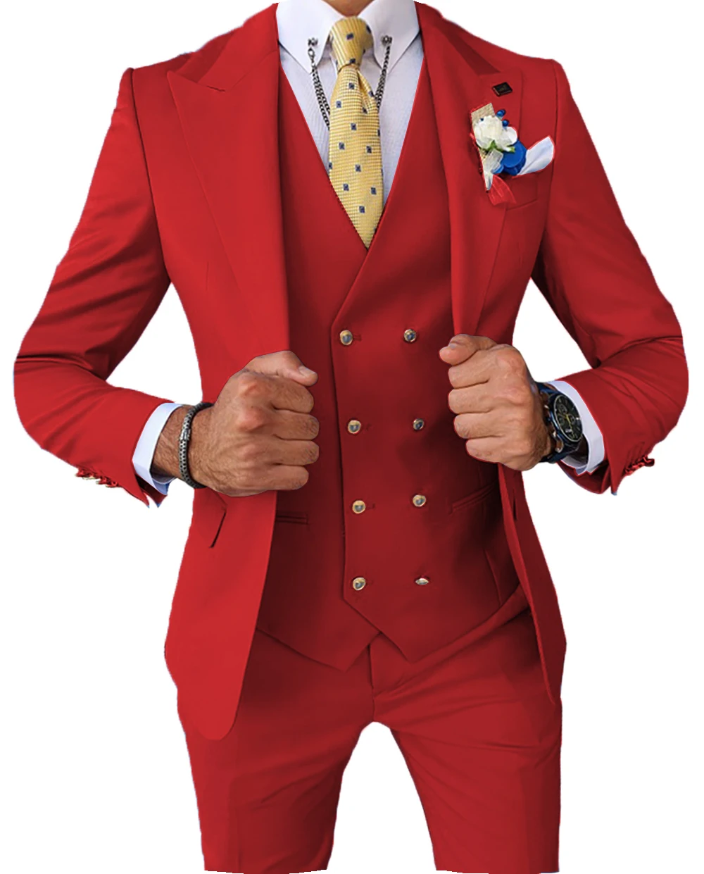 Men Suits 3 Pieces Slim Fit Business Suits Groom Blue Noble Grey White Tuxedos for Formal Wedding suit(Blazer+Pants+Vest) 6