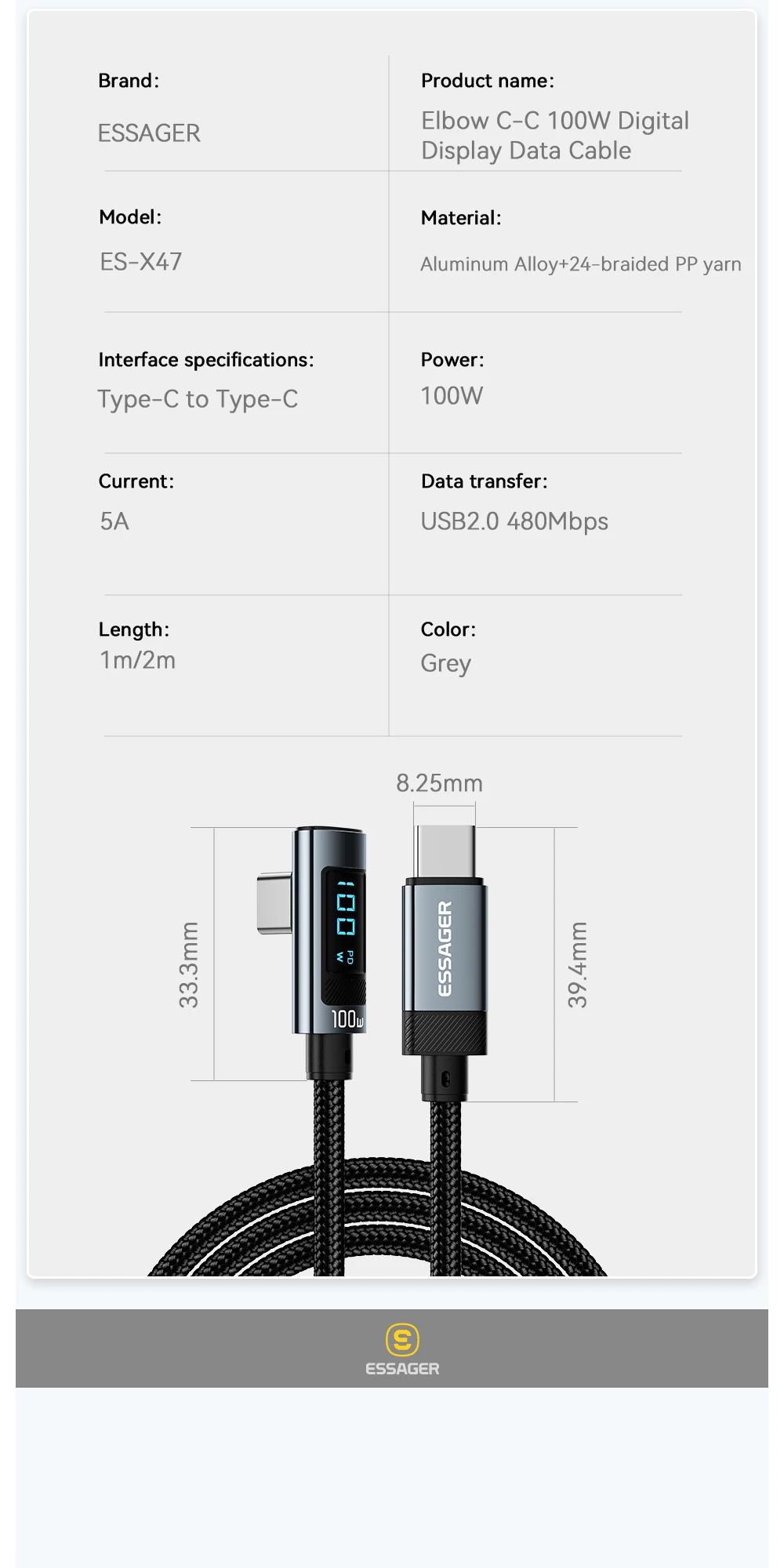 100W USB Type C Cable 90 ° LED Digital Display Cable 5A PD Fast Charging For iPh