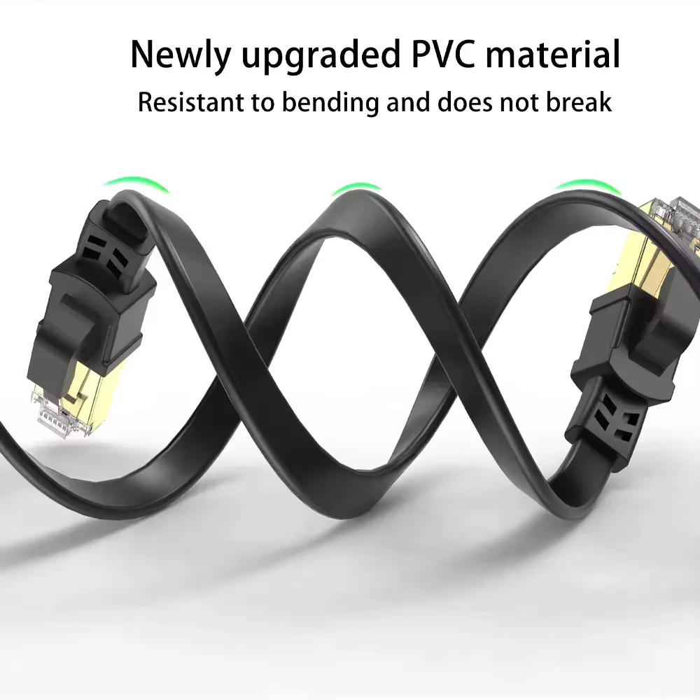Ultra-High-Speed Cat8 Flat Ethernet Cable with Gold Plated Connectors